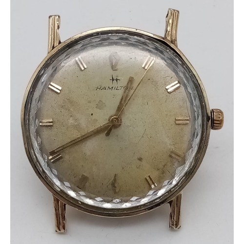 731 - A Vintage Hamilton Watch Case - 33mm. Mechanical movement. Aged dial. In working order.