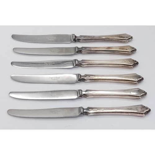 800 - A collection of 6 vintage sterling silver handled Mappin&Web tea knives. Full hallmarks Sheffield, 1... 