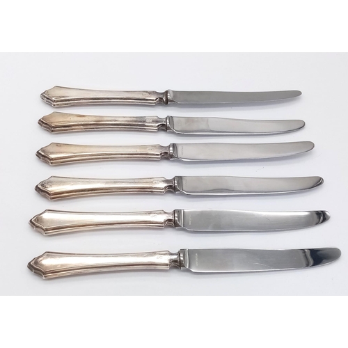 800 - A collection of 6 vintage sterling silver handled Mappin&Web tea knives. Full hallmarks Sheffield, 1... 