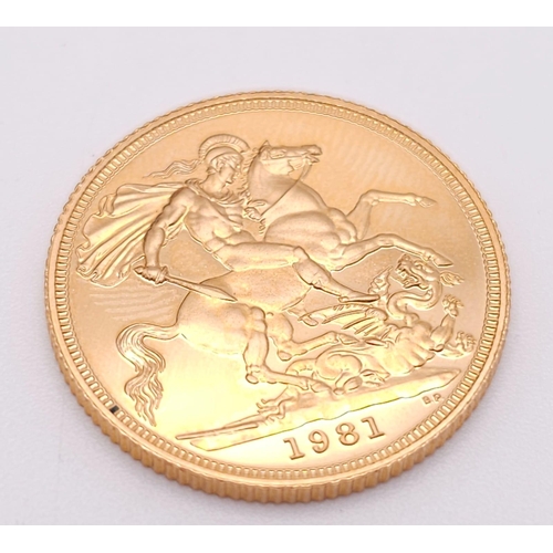 591 - A 22K GOLD SOVEREIGN  DATED 1981 IN CAPSULE AS NEW.