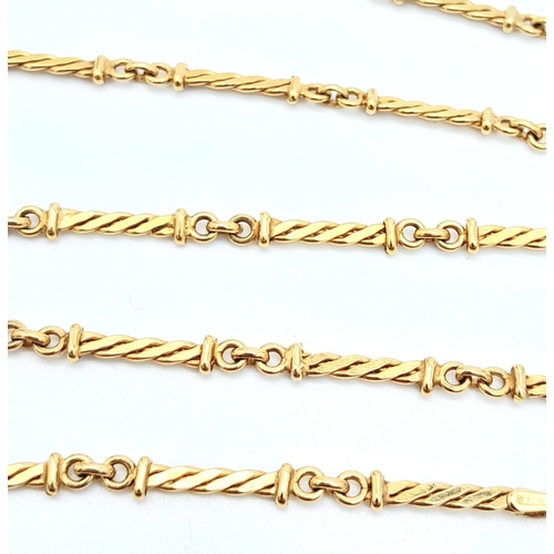 618 - A VERY ATTRACTIVE AND UNUSUAL 9K GOLD PATTERENED BAR LINKED NECK CHAIN .  9.6gms    44cms