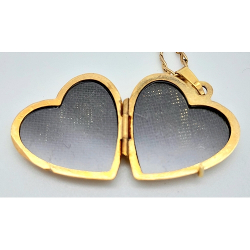 626 - A 9K GOLD HEART LOCKET ON A 44cms 9K GOLD CHAIN , LOVELY CONDITION  .    4.9gms