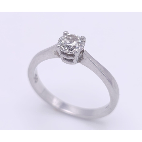 647 - A DIAMOND SOLITAIRE RING WITH A .50CT DIAMOND SET IN 950 PLATINUM AND COMES WITH A CERTIFICATE .    ... 