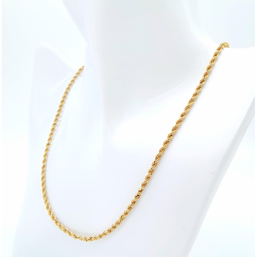 869 - A 45cms rope twist neck chain in 9k gold  .3.6gms