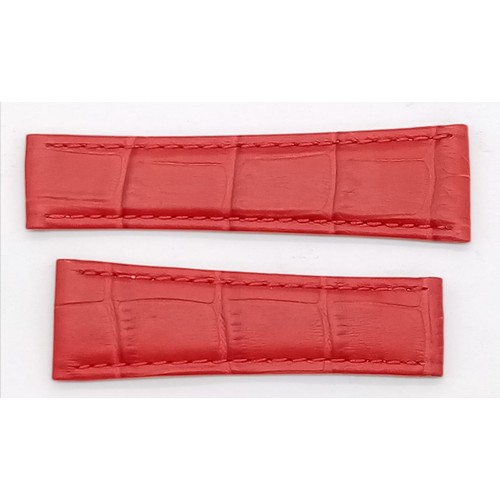 684 - A Rolex Daytona (special order) Red Crocodile Leather Watch Strap. 6.6cm and 7.5cm lengths. 16 and 2... 