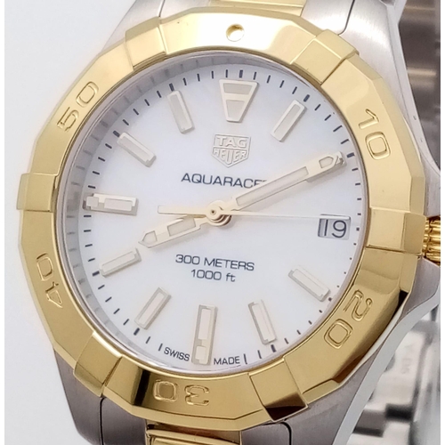 667 - A Tag Heuer Aquaracer Ladies Quartz Watch. Two tone gold plated steel bracelet and case - 32mm. Moth... 