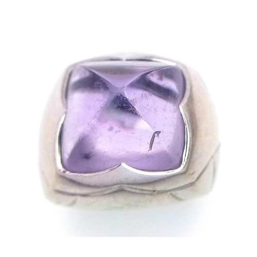 716 - An 18K White Gold Bulgari Amethyst Pyramid Ring. Size K.
16.41g total weight. Ref: 016531