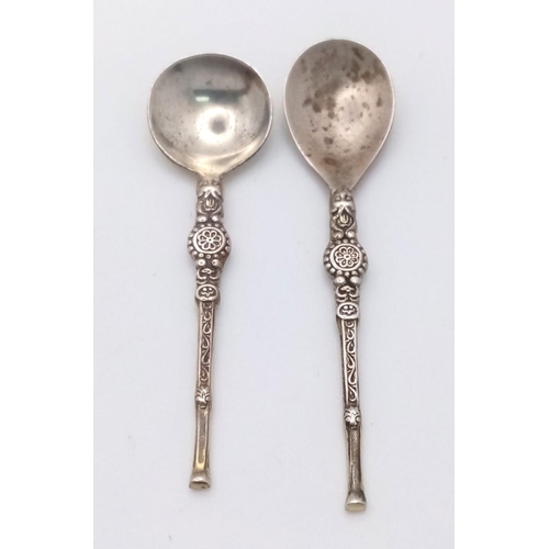 1566 - 2X vintage sterling silver salt spoons with fabulous engravings on handle. Full hallmarks Birmingham... 