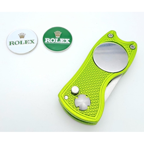 732 - A Rolex Branded 'Flick' Putting Divot Repair Tool. Removable magnetic ball marker - Plus two extra R... 