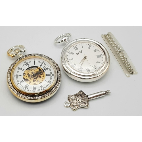 1295 - A Parcel of Two Manual Wind Pocket Watches Comprising; 1) A Key Wind Silver Tone ‘Standing’ Pocket W... 