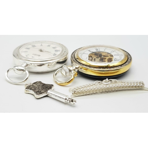 1295 - A Parcel of Two Manual Wind Pocket Watches Comprising; 1) A Key Wind Silver Tone ‘Standing’ Pocket W... 