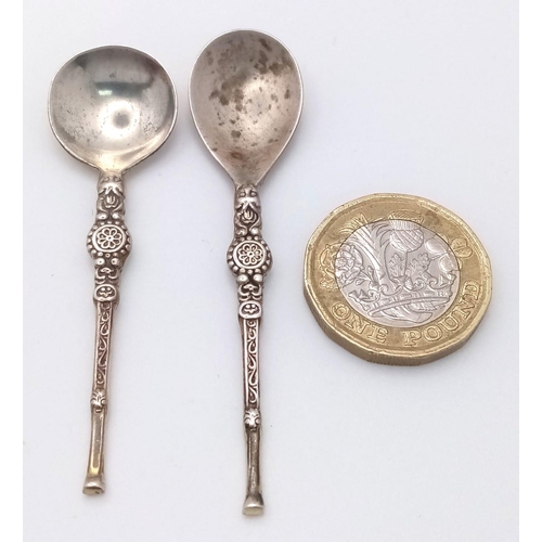 1566 - 2X vintage sterling silver salt spoons with fabulous engravings on handle. Full hallmarks Birmingham... 