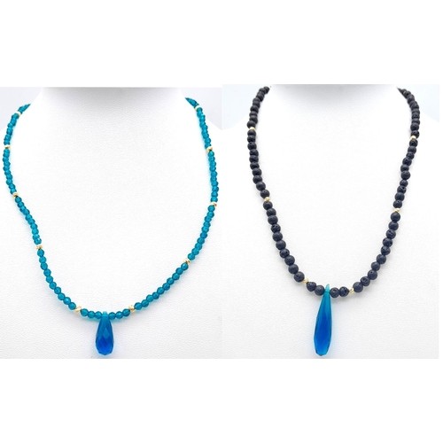 404 - A Duo of Beaded Stone Necklaces with Pendant.
Both with Gold Filled clasps and measuring 40cm in len... 