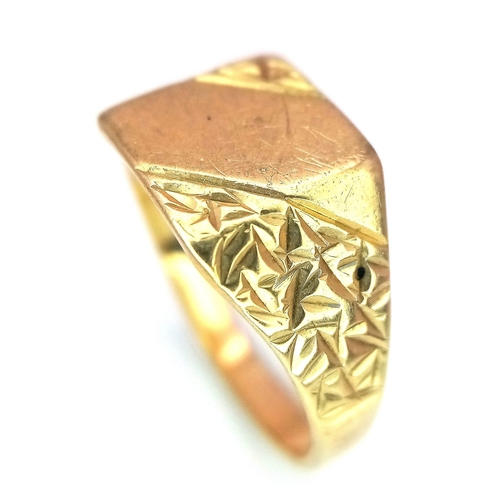 15 - A Vintage 9K Yellow Gold Signet Ring. Size Q 1/2. Full UK hallmarks. 3.42g weight.