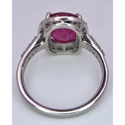 359 - A Delicate 4ct Ruby Ring with 0.45ctw of Diamond Accents. Set in 925 Silver. Size M. 3.66g total wei... 