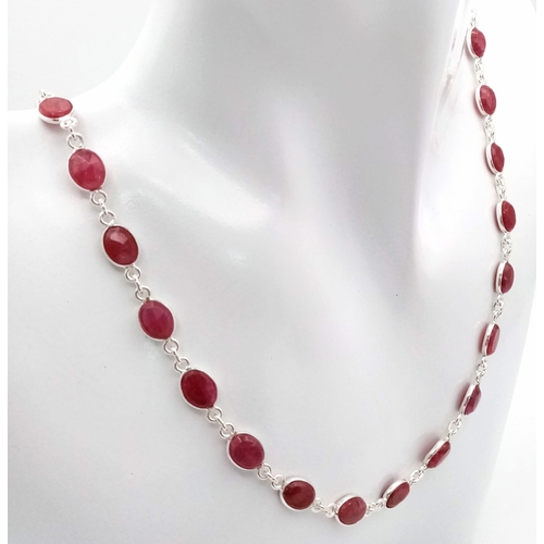 435 - A Ruby Gemstone Long Chain Necklace set in 925 Silver. 56cm length. 22.5g total weight. Ref: CD-1233