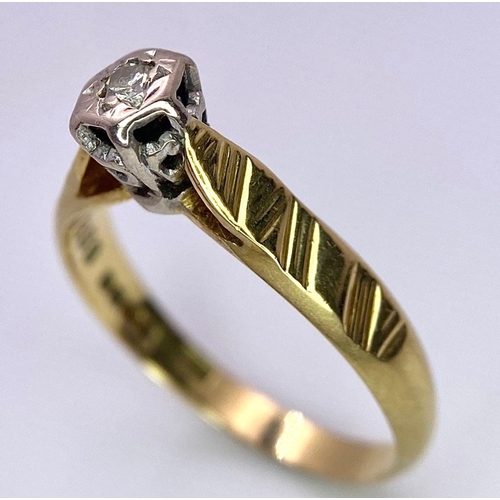 9 - A Vintage 18K Yellow Gold Diamond Solitaire Ring. Size L. 2.41g total weight. Full UK hallmarks.