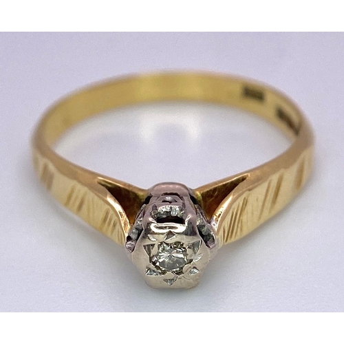 9 - A Vintage 18K Yellow Gold Diamond Solitaire Ring. Size L. 2.41g total weight. Full UK hallmarks.