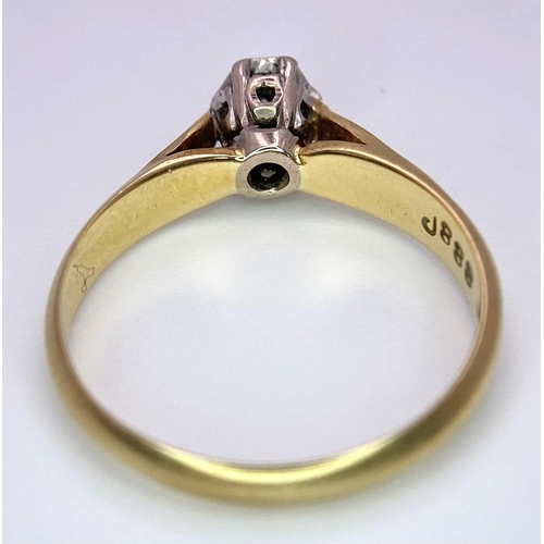 9 - A Vintage 18K Yellow Gold Diamond Solitaire Ring. Size L. 2.41g total weight. Full UK hallmarks.