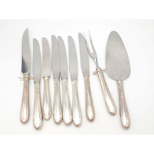 212 - A Selection of Nine Vintage Sterling Silver Cutlery and Utensils of the Same Handle Design. Please n... 