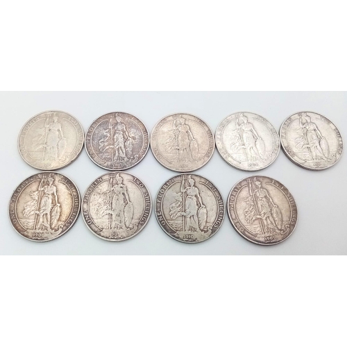 43 - A Set of Edward VII Silver Florin Coins - 1902-1910. The 1904,5 and 6 are quite scarce. Please see p... 