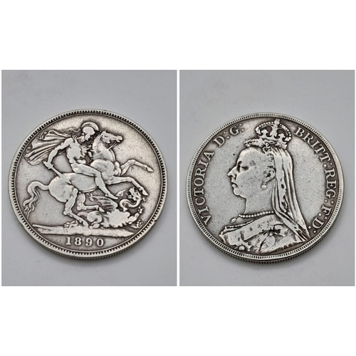 24 - An 1890 Queen Victoria Silver Crown Coin. VF grade but please see photos.