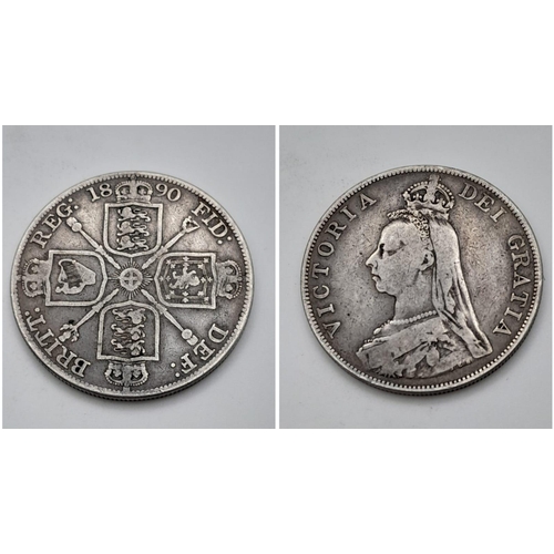 298 - An 1890 Queen Victoria Silver Florin Coin. VF grade but please see photos.