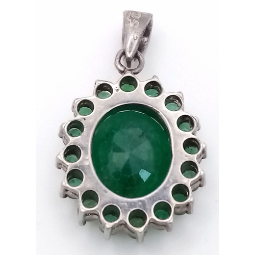 102 - A Zambian Emerald 925 Silver Pendant. Weight - 8.30 gm, Emerald - 14.50ct. 3.5cm. Ref: HV-2201. Come... 