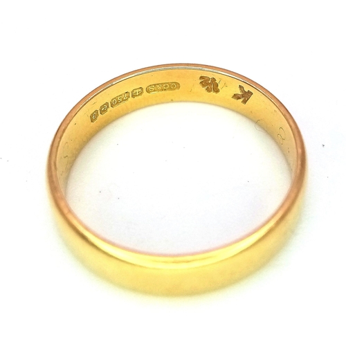 2 - A Vintage 18K Yellow Gold Band Ring. 4mm width. Size K. Full UK hallmarks. 2.9g weight.