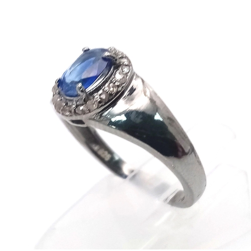 47 - A Kyanite and Diamond Ring set in 925 Silver with a Black Rhodium Coating. Size O. Kyanite- 0.85ct. ... 