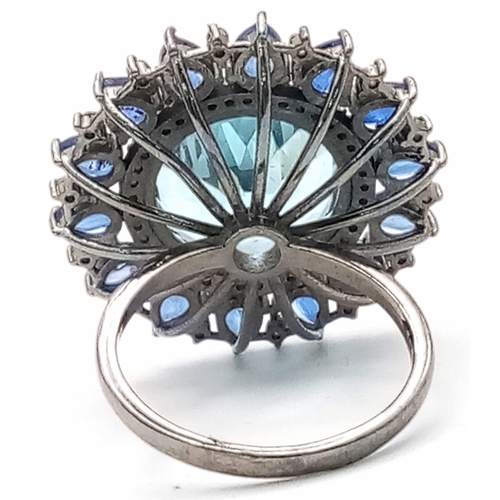 6 - A 12.5ct Blue Topaz, Kyanite & Diamond Ring set in 925 Silver with a Black Rhodium plating. Weight -... 