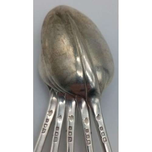 318 - Five Antique Sterling Silver Large Serving Spoons. 21cm. Hallmarks for London 1924. 410g weight.