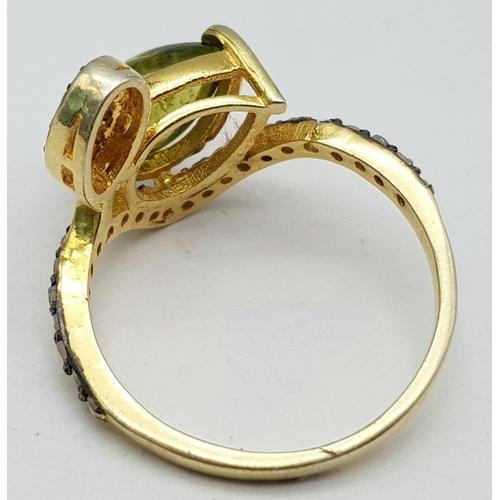 5 - A Nigerian Tourmaline & Diamond Crossover Ring set in 925 Gold Plated Silver. Tourmaline - 0.40ct. D... 