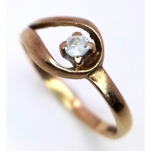 1125 - A Vintage 9K Yellow Gold White Stone Crossover Ring. Size H. 1.05g weight.