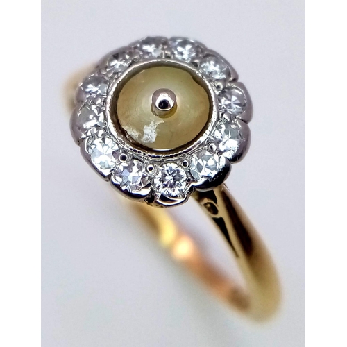 845 - A VINTAGE 18K YELLOW GOLD & PLATINUM  DIAMOND SET CLUSTER RING, WEIGHT 2.6G SIZE L, REF SC 4095