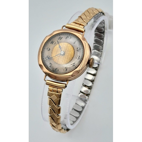 1183 - A Vintage 9K Gold Ladies Watch. Expandable gilded bracelet. 9K gold case - 26mm. Gilded dial with ou... 