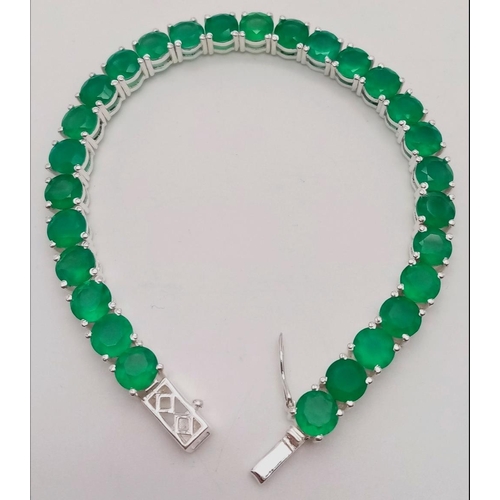 36 - A Green Onyx Gemstone Tennis Bracelet with Matching Onyx Ring - Both set in 925 Silver. 19cm bracele... 