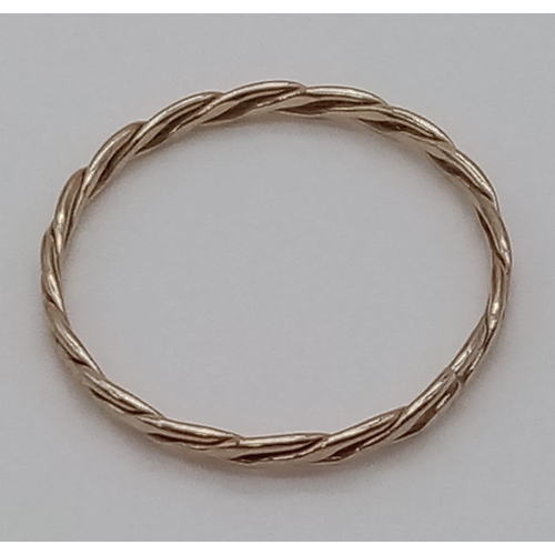 449 - A 9K Yellow Gold (tested) Woven Band Ring. Size N. 0.6g weight.