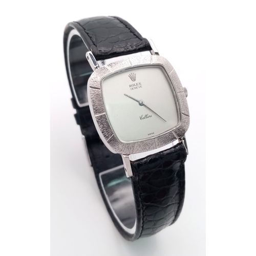 1267 - A Vintage Rolex Cellini 18K White Gold Cased Gents Watch. Black leather strap. 18k gold case - 32mm.... 