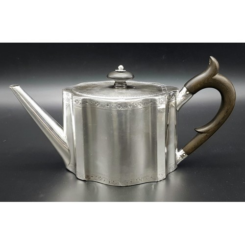 1231 - A 1785 Hester Bateman George III Silver Teapot. Oval form with empty cartouche to side. Minimalist g... 