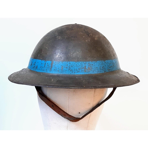 209 - WW1 British Brodie Helmet with Blue Band for the 1st Bn East Yorks circa 1918. Lots of the original ... 