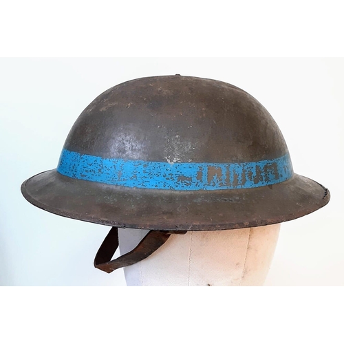 209 - WW1 British Brodie Helmet with Blue Band for the 1st Bn East Yorks circa 1918. Lots of the original ... 