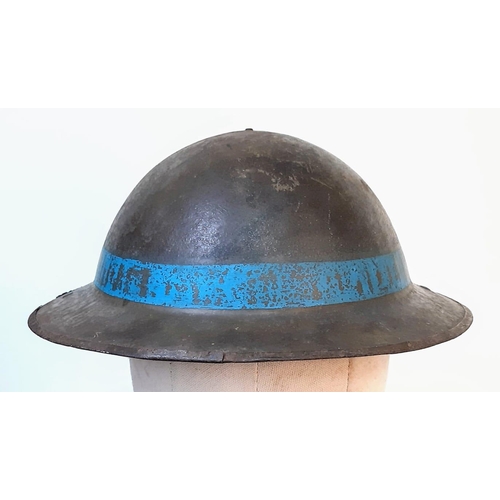 209 - WW1 British Brodie Helmet with Blue Band for the 1st Bn East Yorks circa 1918. Lots of the original ... 