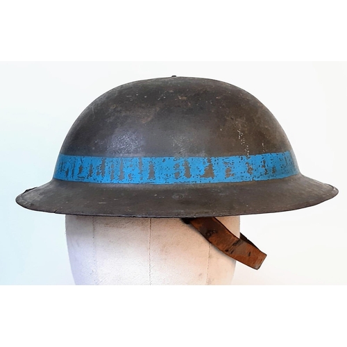 209 - WW1 British Brodie Helmet with Blue Band for the 1st Bn East Yorks circa 1918. Lots of the original ... 