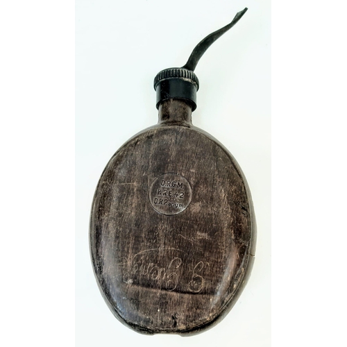 370 - WW2 German Africa Corps Husk Covered Water Bottle Dated 1942. A “DAK” Tree has been carved into it, ... 