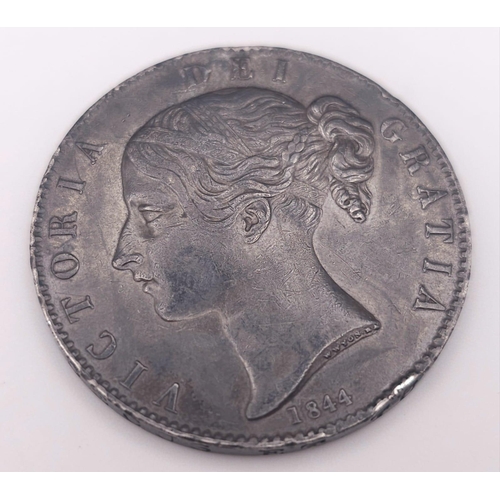 128 - Withdrawn - An 1844 Queen Victoria (Young Head) Silver Crown. High grade but please see photos.