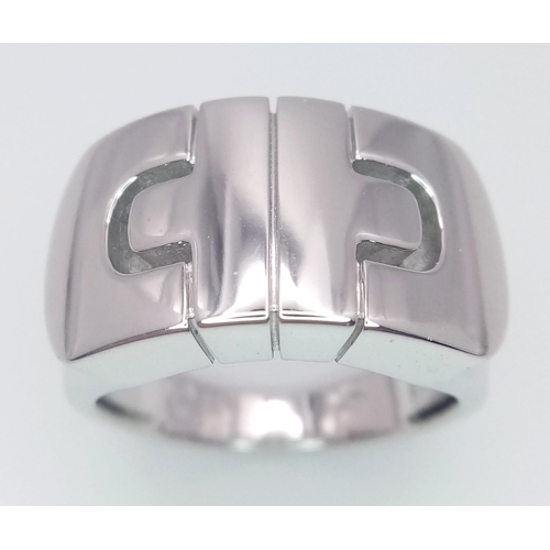 172 - A classic  BVLGARI design 18 K white gold ring, size: O, weight: 11.5 g. In excellent quality!