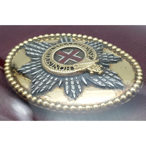 27 - Framed Georgian Coldstream Guards Officers shoulder belt plate, with solid silver fittings on a bras... 