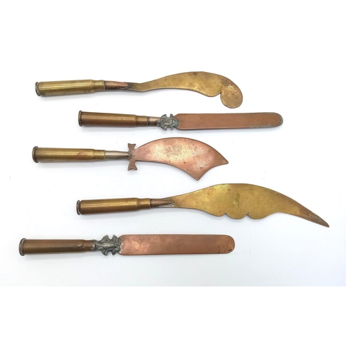 405 - 5 x WW1 Trench Art Letter Openers. Made from Inert Bullet Cases and Shell Case Brass. UK Mainland Sa... 