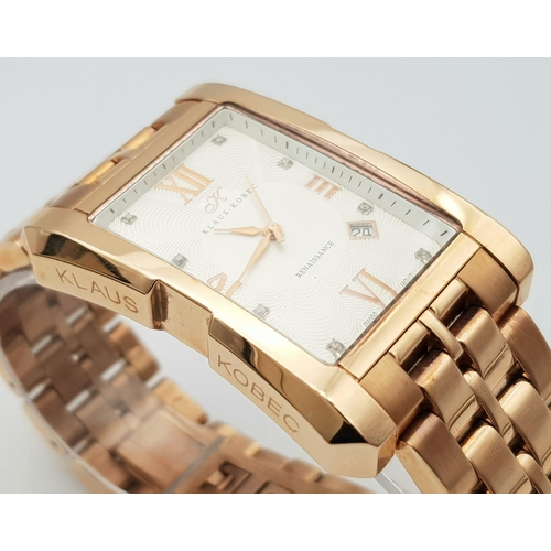 445 - A Klaus Kobec Rose Gold Plated Renaissance Quartz Gents Watch. Stainless steel bracelet and case - 3... 